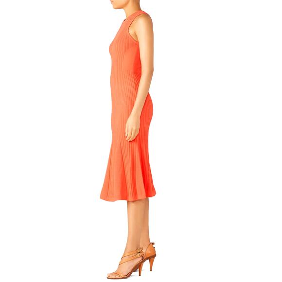 Jason Wu Ember Knit Midi Dress Size Small Viscose Blend Coral Orange Sleeveless - Picture 4 of 11